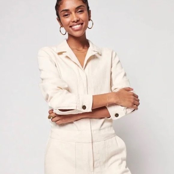 Faherty Overland Twill Jumpsuit Womens Small Natural Ivory Cream Casual NWT - Picture 2 of 13